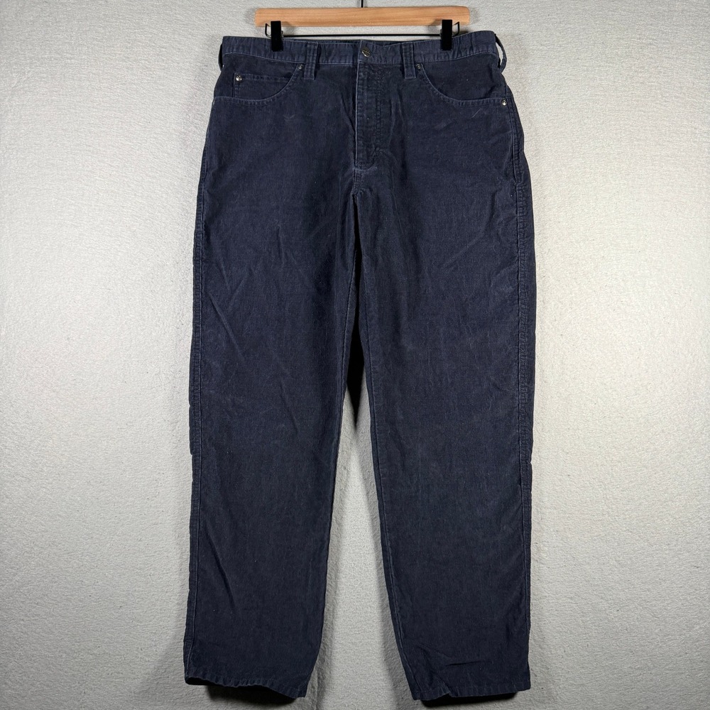 Vintage LL Bean Mens Navy Blue Cotton Corduroy Straight Leg Pants W36 L29